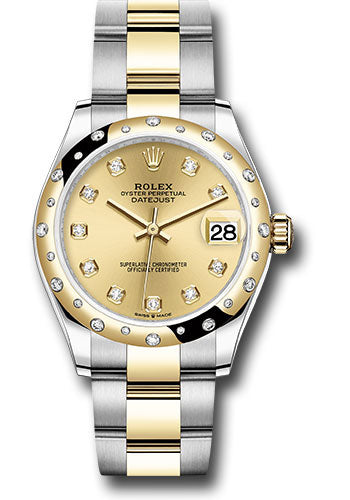 *Pre-Owned* Rolex Steel and Yellow Gold Datejust 31 Watch - Domed Diamond Bezel - Champagne Diamond Dial - Oyster Bracelet