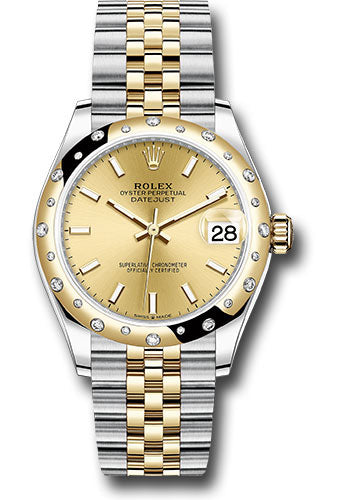 *Pre-Owned* Rolex Steel and Yellow Gold Datejust 31 Watch - Domed Diamond Bezel - Champagne Index Dial - Jubilee Bracelet