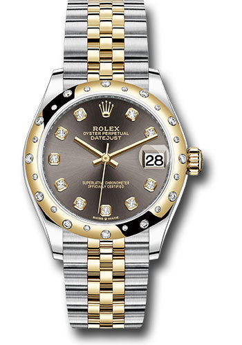 *Pre-Owned* Rolex Steel and Yellow Gold Datejust 31 Watch - Domed Diamond Bezel - Dark Grey Diamond Dial - Jubilee Bracelet