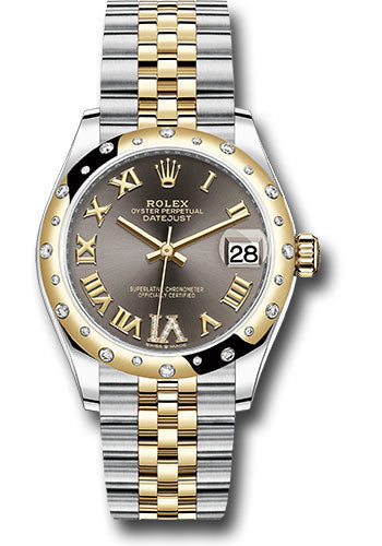 *Pre-Owned* Rolex Steel and Yellow Gold Datejust 31 Watch - Domed Diamond Bezel - Dark Grey Diamond Roman Six Dial - Jubilee Bracelet