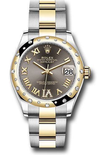 *Pre-Owned* Rolex Steel and Yellow Gold Datejust 31 Watch - Domed Diamond Bezel - Dark Grey Diamond Roman Six Dial - Oyster Bracelet