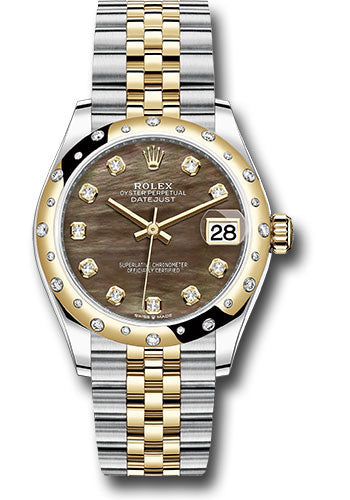 *Pre-Owned* Rolex Steel and Yellow Gold Datejust 31 Watch - Domed Diamond Bezel - Dark Mother-of-Pearl Diamond Dial - Jubilee Bracelet