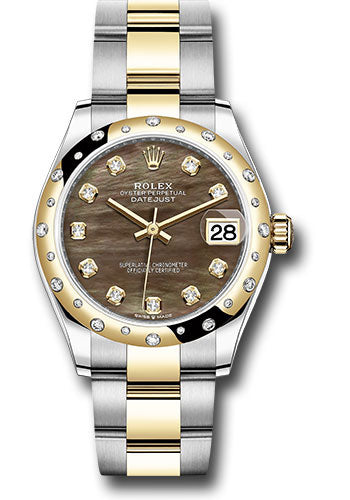 *Pre-Owned* Rolex Steel and Yellow Gold Datejust 31 Watch - Domed Diamond Bezel - Dark Mother-of-Pearl Diamond Dial - Oyster Bracelet