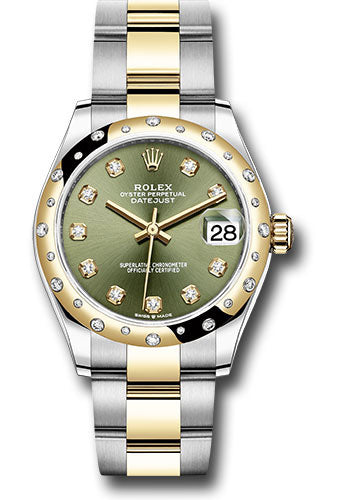 *Pre-Owned* Rolex Steel and Yellow Gold Datejust 31 Watch - Domed Diamond Bezel - Olive Green Diamond Dial - Oyster Bracelet