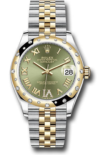 *Pre-Owned* Rolex Steel and Yellow Gold Datejust 31 Watch - Domed Diamond Bezel - Olive Green Diamond Roman Six Dial - Jubilee Bracelet
