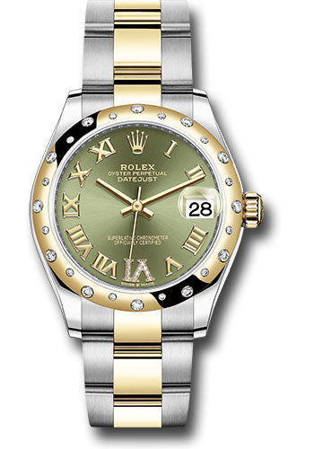 *Pre-Owned* Rolex Steel and Yellow Gold Datejust 31 Watch - Domed Diamond Bezel - Olive Green Diamond Roman Six Dial - Oyster Bracelet