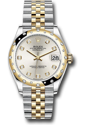 *Pre-Owned* Rolex Steel and Yellow Gold Datejust 31 Watch - Domed Diamond Bezel - Silver Diamond Dial - Jubilee Bracelet