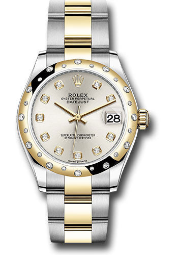 *Pre-Owned* Rolex Steel and Yellow Gold Datejust 31 Watch - Domed Diamond Bezel - Silver Diamond Dial - Oyster Bracelet