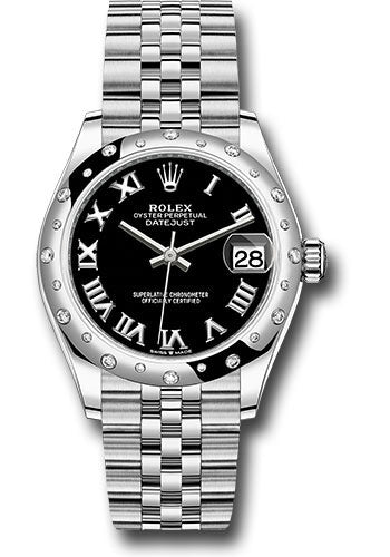 *Pre-Owned* Rolex Steel and White Gold Datejust 31 Watch - Domed 24 Diamond Bezel - Black Roman Dial - Jubilee Bracelet