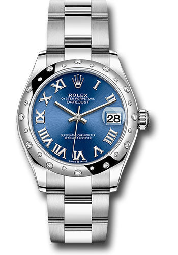 *Pre-Owned* Rolex Steel and White Gold Datejust 31 Watch - Domed 24 Diamond Bezel - Blue Roman Dial - Oyster Bracelet - 2021 Release