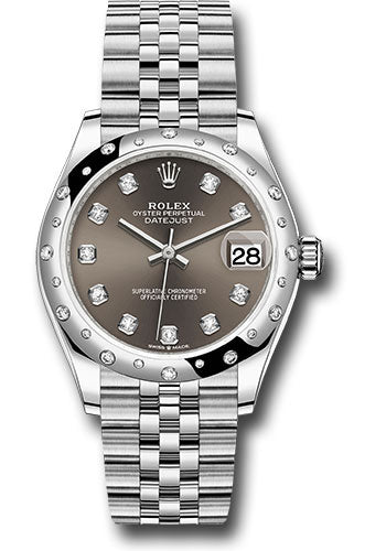 *Pre-Owned* Rolex Steel and White Gold Datejust 31 Watch - Domed 24 Diamond Bezel - Dark Grey Diamond Dial - Jubilee Bracelet