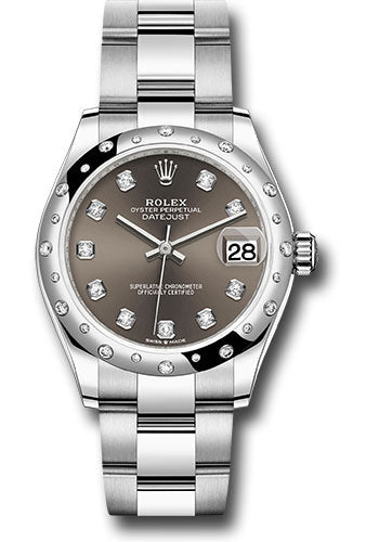*Pre-Owned* Rolex Steel and White Gold Datejust 31 Watch - Domed 24 Diamond Bezel - Dark Grey Diamond Dial - Oyster Bracelet