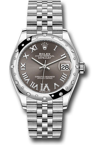 *Pre-Owned* Rolex Steel and White Gold Datejust 31 Watch - Domed 24 Diamond Bezel - Dark Grey Roman Diamond 6 Dial - Jubilee Bracelet