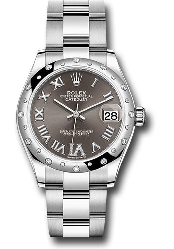 *Pre-Owned* Rolex Steel and White Gold Datejust 31 Watch - Domed 24 Diamond Bezel - Dark Grey Roman Diamond 6 Dial - Oyster Bracelet