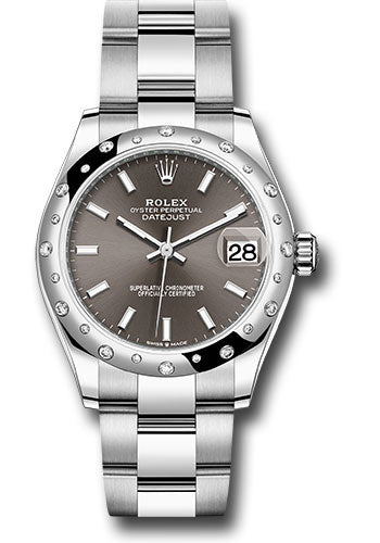 *Pre-Owned* Rolex Steel and White Gold Datejust 31 Watch - Domed 24 Diamond Bezel - Dark Grey Index Dial - Oyster Bracelet