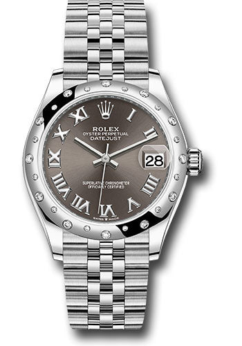 *Pre-Owned* Rolex Steel and White Gold Datejust 31 Watch - Domed 24 Diamond Bezel - Dark Grey Roman Dial - Jubilee Bracelet