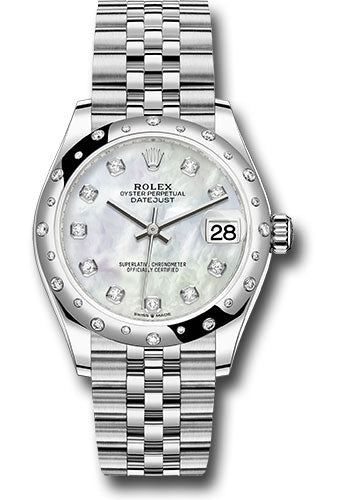 *Pre-Owned* Rolex Steel and White Gold Datejust 31 Watch - Domed 24 Diamond Bezel - White Mother-Of-Pearl Diamond Dial - Jubilee Bracelet