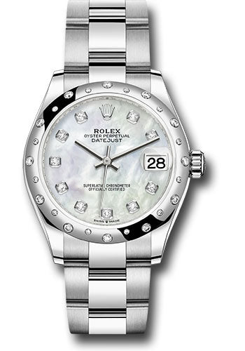 *Pre-Owned* Rolex Steel and White Gold Datejust 31 Watch - Domed 24 Diamond Bezel - White Mother-Of-Pearl Diamond Dial - Oyster Bracelet