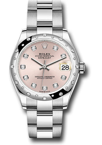 *Pre-Owned* Rolex Steel and White Gold Datejust 31 Watch - Domed 24 Diamond Bezel - Pink Diamond Dial - Oyster Bracelet