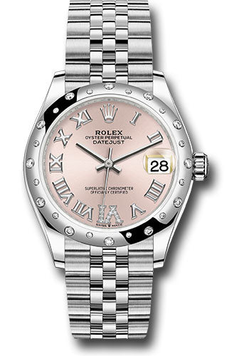 *Pre-Owned* Rolex Steel and White Gold Datejust 31 Watch - Domed 24 Diamond Bezel - Pink Roman Diamond 6 Dial - Jubilee Bracelet