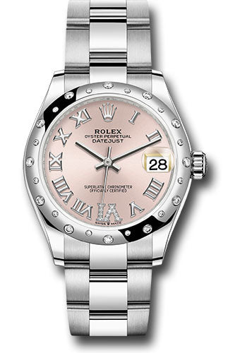 *Pre-Owned* Rolex Steel and White Gold Datejust 31 Watch - Domed 24 Diamond Bezel - Pink Roman Diamond 6 Dial - Oyster Bracelet