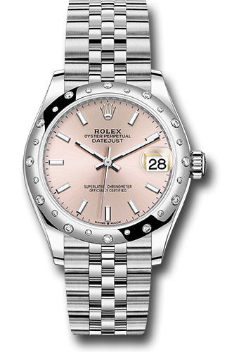 *Pre-Owned* Rolex Steel and White Gold Datejust 31 Watch - Domed 24 Diamond Bezel - Pink Index Dial - Jubilee Bracelet