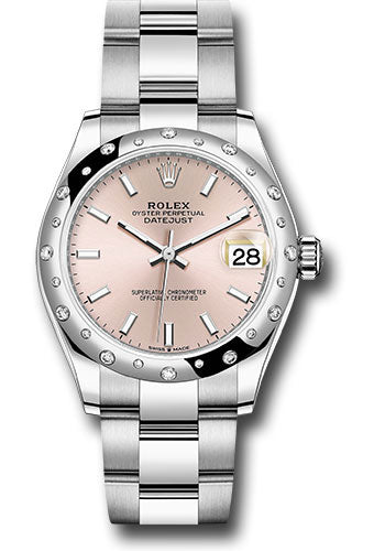 *Pre-Owned* Rolex Steel and White Gold Datejust 31 Watch - Domed 24 Diamond Bezel - Pink Index Dial - Oyster Bracelet