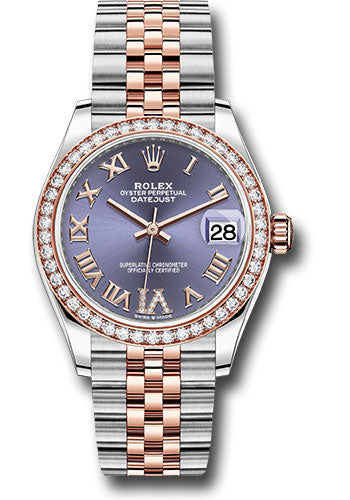 *Pre-Owned* Rolex Steel and Everose Gold Datejust 31 Watch - 46 Diamond Bezel - Aubergine Diamond Roman VI Dial - Jubilee Bracelet