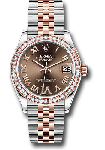 *Pre-Owned* Rolex Steel and Everose Gold Datejust 31 Watch - 46 Diamond Bezel - Chocolate Diamond Roman VI Dial - Jubilee Bracelet