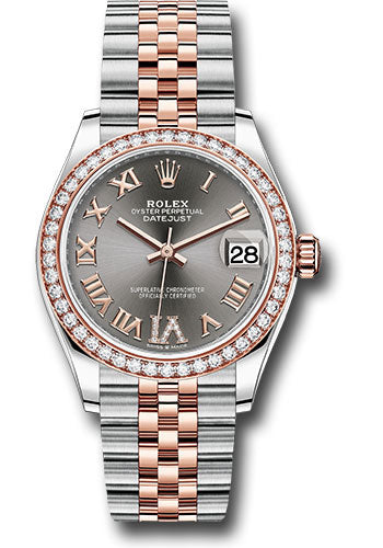 *Pre-Owned* Rolex Steel and Everose Gold Datejust 31 Watch - 46 Diamond Bezel - Dark Rhodium Diamond Roman VI Dial - Jubilee Bracelet