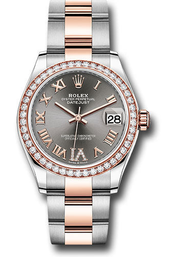 *Pre-Owned* Rolex Steel and Everose Gold Datejust 31 Watch - 46 Diamond Bezel - Dark Rhodium Diamond Roman VI Dial - Oyster Bracelet