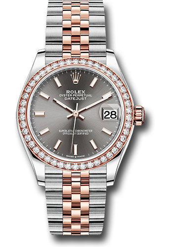 *Pre-Owned* Rolex Steel and Everose Gold Datejust 31 Watch - 46 Diamond Bezel - Dark Rhodium Index Dial - Jubilee Bracelet