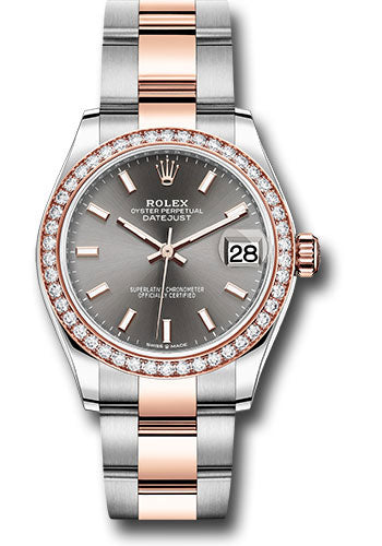 *Pre-Owned* Rolex Steel and Everose Gold Datejust 31 Watch - 46 Diamond Bezel - Dark Rhodium Index Dial - Oyster Bracelet