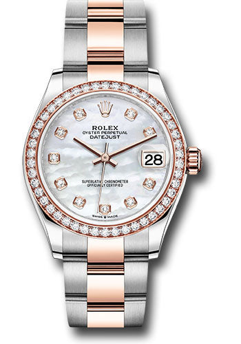 *Pre-Owned* Rolex Steel and Everose Gold Datejust 31 Watch - 46 Diamond Bezel - Mother-of-Pearl Diamond Dial - Oyster Bracelet