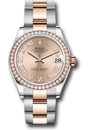 *Pre-Owned* Rolex Steel and Everose Gold Datejust 31 Watch - 46 Diamond Bezel - RosÃ© Roman Dial - Oyster Bracelet