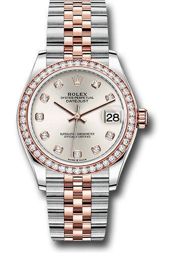 *Pre-Owned* Rolex Steel and Everose Gold Datejust 31 Watch - 46 Diamond Bezel - Silver Diamond Dial - Jubilee Bracelet