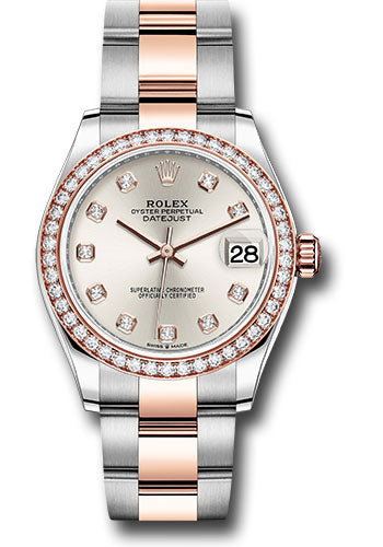 *Pre-Owned* Rolex Steel and Everose Gold Datejust 31 Watch - 46 Diamond Bezel - Silver Diamond Dial - Oyster Bracelet