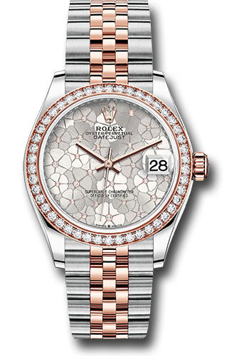 *Pre-Owned* Rolex Everose Rolesor Datejust 31 Watch - Diamond Bezel - Silver Floral Motif Diamond Dial - Jubilee Bracelet