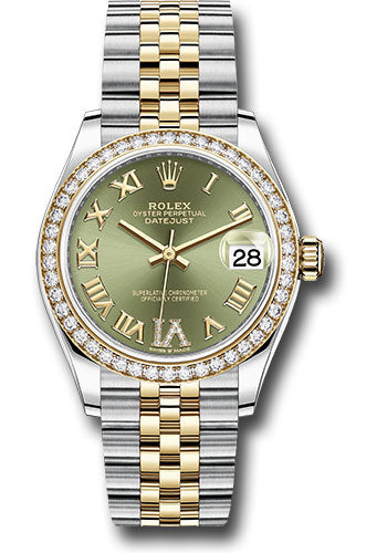 *Pre-Owned* Rolex Steel and Yellow Gold Datejust 31 Watch - Diamond Bezel - Olive Green Diamond Roman Six Dial - Jubilee Bracelet