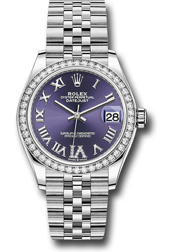 *Pre-Owned* Rolex Steel and White Gold Datejust 31 Watch - Diamond Bezel - Aubergine Roman Diamond 6 Dial - Jubilee Bracelet