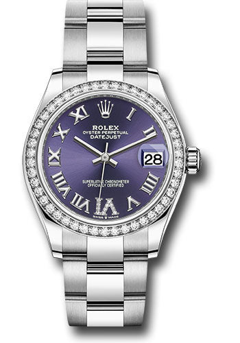 *Pre-Owned* Rolex Steel and White Gold Datejust 31 Watch - Diamond Bezel - Aubergine Roman Diamond 6 Dial - Oyster Bracelet