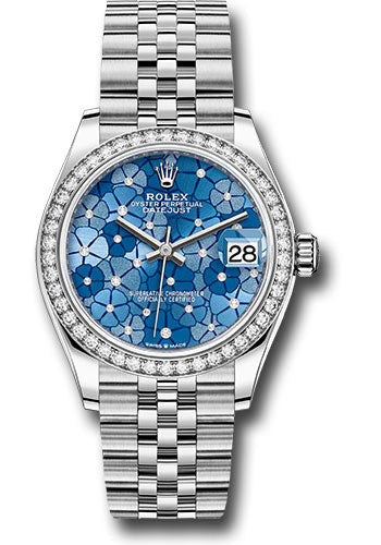 *Pre-Owned* Rolex White Rolesor Datejust 31 Watch - Diamond Bezel - Azzurro Blue Floral Motif Diamond Dial - Jubilee Bracelet