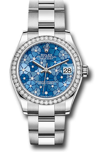 *Pre-Owned* Rolex White Rolesor Datejust 31 Watch - Diamond Bezel - Azzurro Blue Floral Motif Diamond Dial - Oyster Bracelet