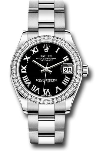 *Pre-Owned* Rolex Steel and White Gold Datejust 31 Watch - Diamond Bezel - Black Roman Dial - Oyster Bracelet
