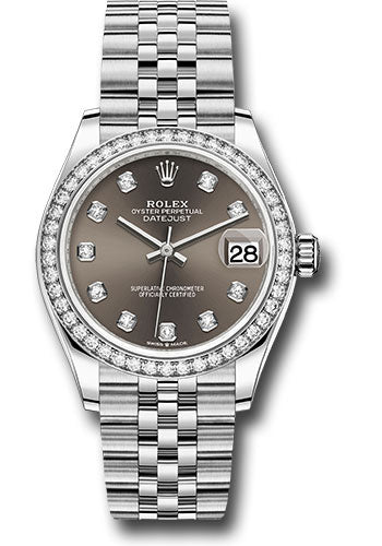 *Pre-Owned* Rolex Steel and White Gold Datejust 31 Watch - Diamond Bezel - Dark Grey Diamond Dial - Jubilee Bracelet