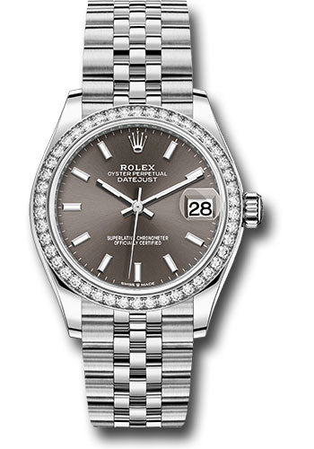 *Pre-Owned* Rolex Steel and White Gold Datejust 31 Watch - Diamond Bezel - Dark Grey Index Dial - Jubilee Bracelet