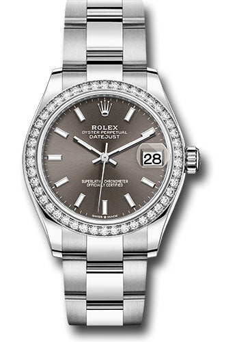 *Pre-Owned* Rolex Steel and White Gold Datejust 31 Watch - Diamond Bezel - Dark Grey Index Dial - Oyster Bracelet