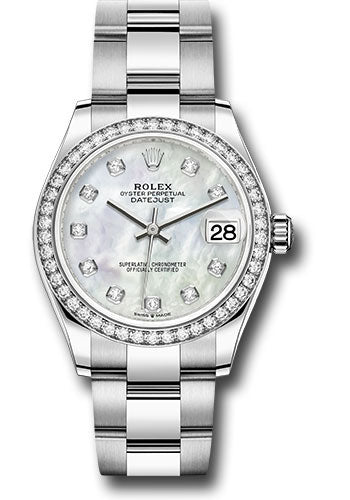*Pre-Owned* Rolex Steel and White Gold Datejust 31 Watch - Diamond Bezel - White Mother-Of-Pearl Diamond Dial - Oyster Bracelet