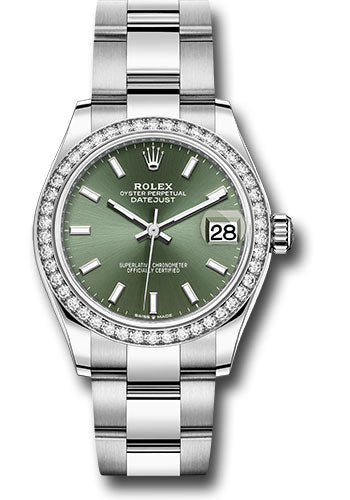 *Pre-Owned* Rolex Steel and White Gold Datejust 31 Watch - Diamond Bezel - Mint Green Index Dial - Oyster Bracelet