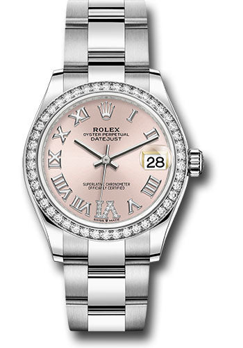 *Pre-Owned* Rolex Steel and White Gold Datejust 31 Watch - Diamond Bezel - Pink Roman Diamond 6 Dial - Oyster Bracelet